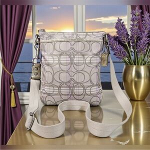 Coach Lavender and Gold Tartan Signature Swing Crossbody Bag